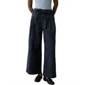 American Eagle Outfitters Baggy Stretch Paperbag Wide-Leg Crop Pant In Navy 10